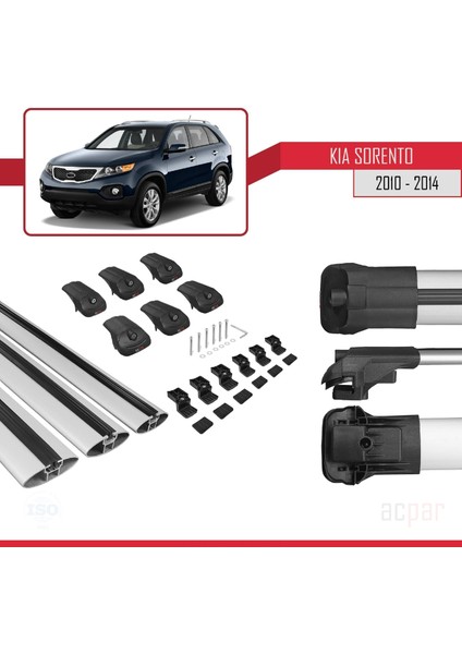 Kia Sorento 2010-2014 Arası ile Uyumlu Ace-1 Ara Atkı Tavan Barı Gri 3 Adet Bar