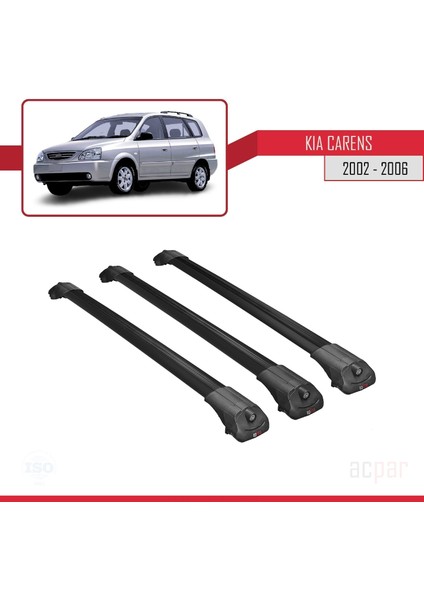 Kia Carens 2002-2006 Arası ile Uyumlu Ace-1 Ara Atkı Tavan Barı Siyah 3 Adet Bar