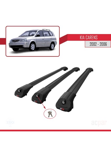 Kia Carens 2002-2006 Arası ile Uyumlu Ace-1 Ara Atkı Tavan Barı Siyah 3 Adet Bar