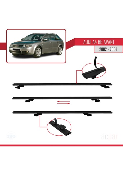 Audi A4 (B6) Avant 2002-2004 Arası ile Uyumlu Basıc Model Ara Atkı Tavan Barı Siyah 3 Adet indirimleri