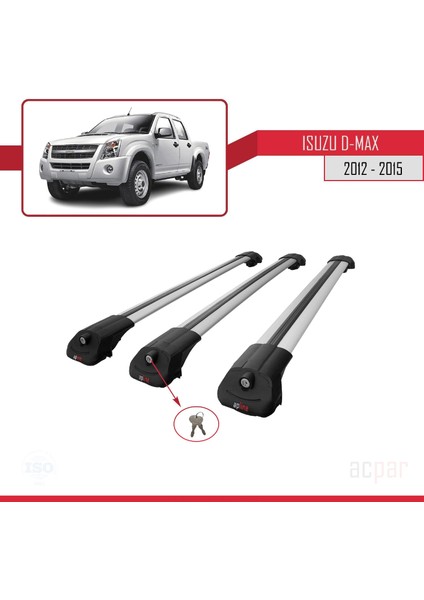 Isuzu D-Max 2012-2015 Arası ile Uyumlu Ace-1 Ara Atkı Tavan Barı Gri 3 Adet Bar