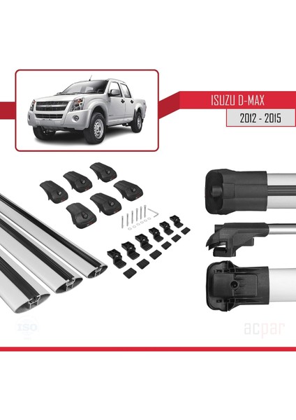 Isuzu D-Max 2012-2015 Arası ile Uyumlu Ace-1 Ara Atkı Tavan Barı Gri 3 Adet Bar