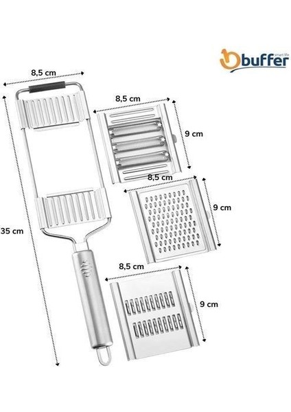 Su® Ayarlanabilir 3 Farklı Başlıklı Tutmalı Sebze Dilimleyici Peynir Rendeleyici Aparat