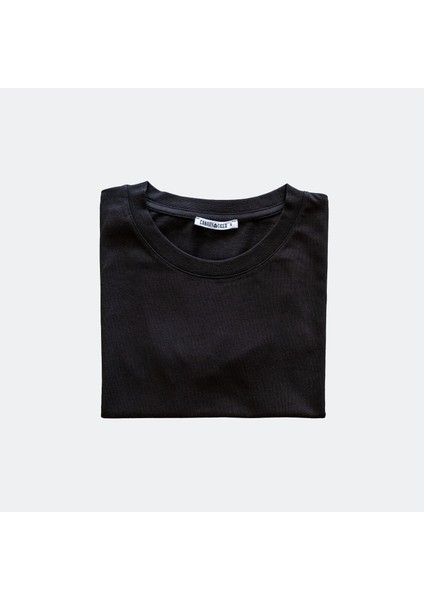 Kadın Siyah Basic Pamuk Bisiklet Yaka Regular Fit Kısa Kollu T-Shirt