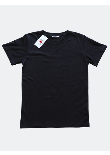 Kadın Siyah Basic Pamuk Bisiklet Yaka Regular Fit Kısa Kollu T-Shirt
