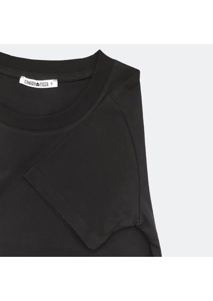 Kadın Siyah Basic Pamuk Bisiklet Yaka Regular Fit Kısa Kollu T-Shirt