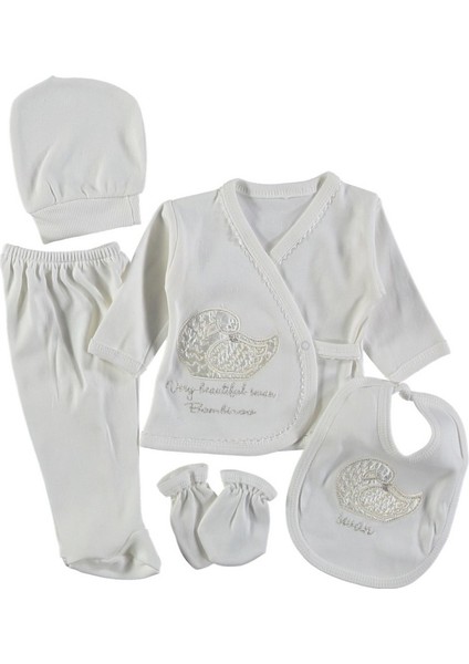 Kuğu Nakışlı Taşlı Hastahane Çıkışı Yenidoğan Zıbın 5'li Set