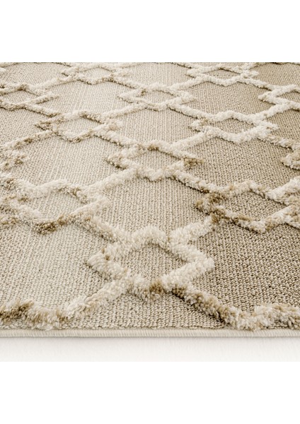 Sakura 2208 Vizon Hav Toz Vermez Etnik Desenli Modern Dokuma Bukleli Salon Halısı