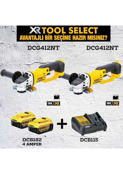 2XDCG412NT Avuç Içi Taşlama 125MM+2X 4AH Akü+Şarj Cihazı