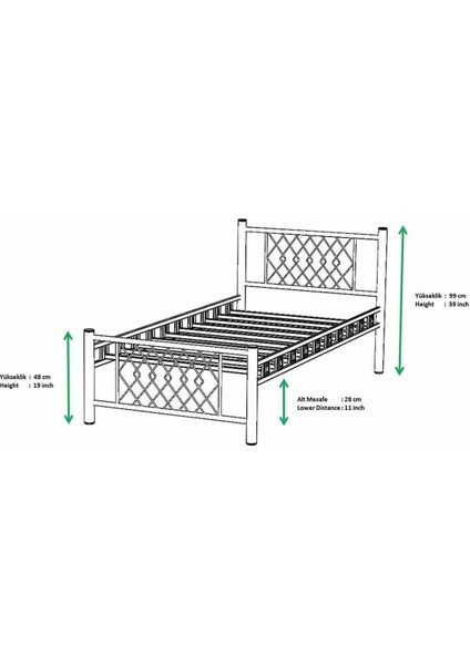 Metis Tek Kişilik Metal Gri Karyola 90X200