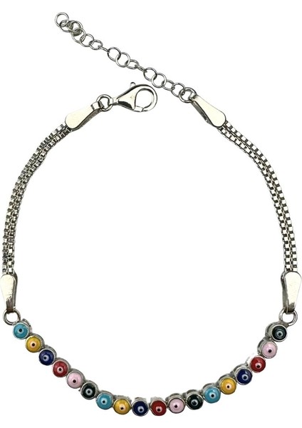 925 Ayar Gümüş Renkli Mineli Nazar Boncuklu Yarım Su Yolu Bileklik modelleri