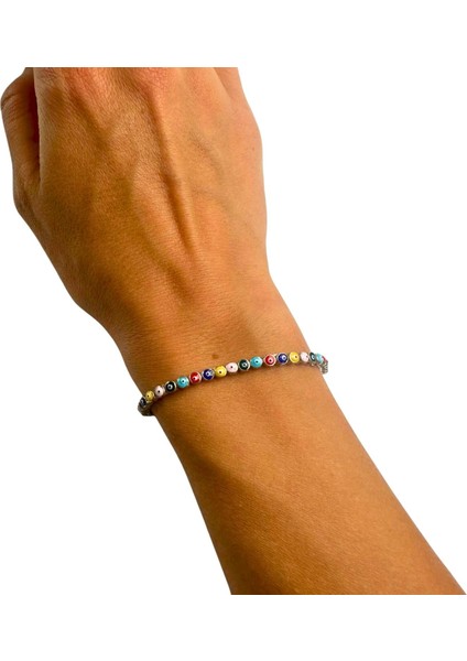 925 Ayar Gümüş Renkli Mineli Nazar Boncuklu Yarım Su Yolu Bileklik fırsatları