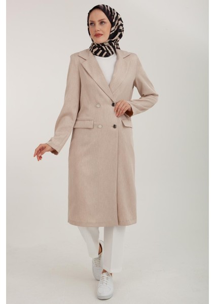 ARMİNE TREND Kuruvaze Kapamalı İki Cepli Yazlık Ceket-Bej 22YT508-1