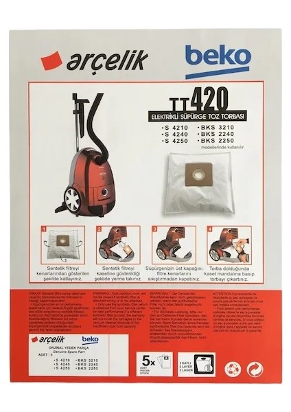 Arçelik 420 Elektrikli Süpürge Toz Torbası 5'li Paket