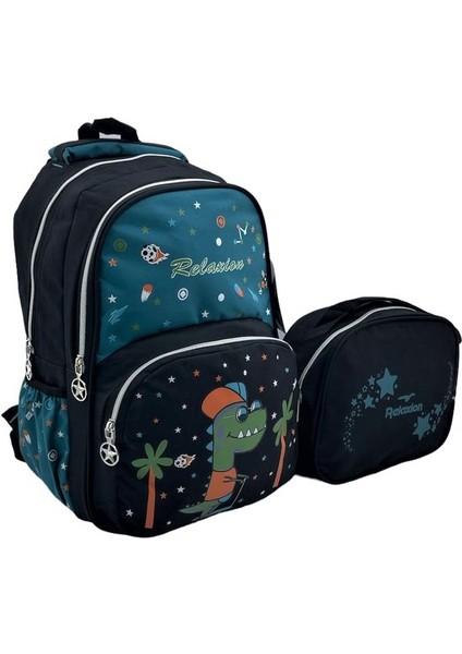 Siyah Dinazor Ilkokul Çantası Beslenme Çantalı 1340-12
