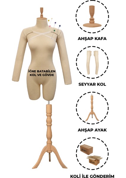 38 Beden Üst ve Alt Grup Pantolon Giyebilen Kollu Iğne Batabilen Prova Mankeni Terzi Mankeni