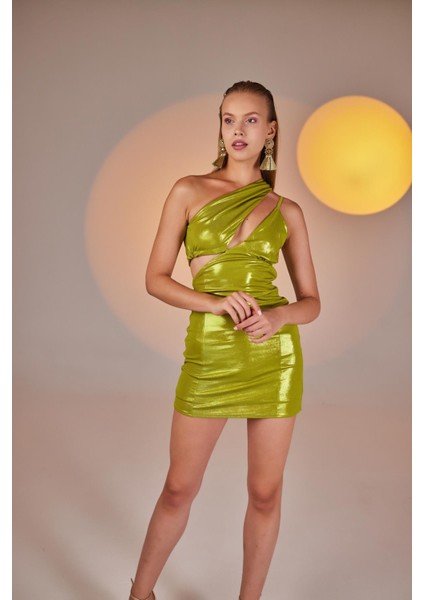Tek Omuz Detaylı Parlak Mini Thea Elbise Yeşil indirimleri