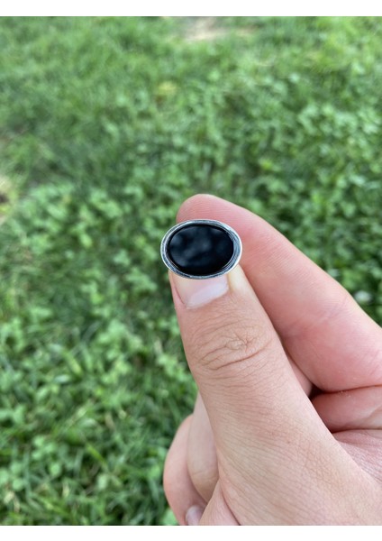 925 Ayar Gümüş Oval Siyah Oniks Taşlı Sade Erkek Yüzük