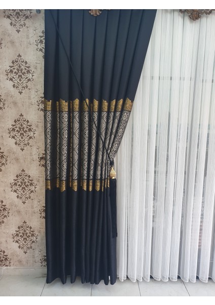 Lüks Siyah Pano Fon Perde Sık Pile Tek Kanat En 100 Boy 260