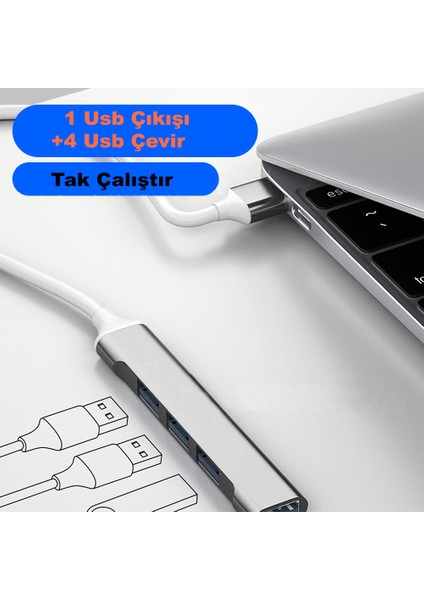Type-C ve USB 2'li Girişli Uyumlu Port Girişli USB Hub Otg Çoğaltıcı