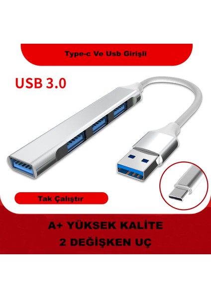 Type-C ve USB 2'li Girişli Uyumlu Port Girişli USB Hub Otg Çoğaltıcı