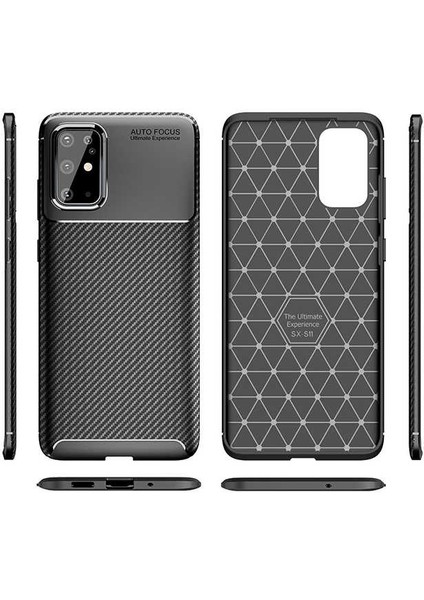 Samsung Galaxy S20 Plus  Uyumlu Karbon Fiber Desenli Kamera Korumalı Renk Atmaz Negro Kılıf