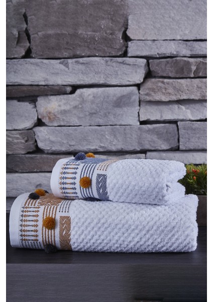 Pamuk Jakarlı 50X90cm ve 70X140cm 2'li Banyo Havlu Seti - Kod 9831