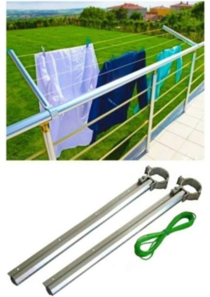 Balkon Çamaşır Kurutma Askılığı Yuvarlak Küpeşte + Çamaşır İpi