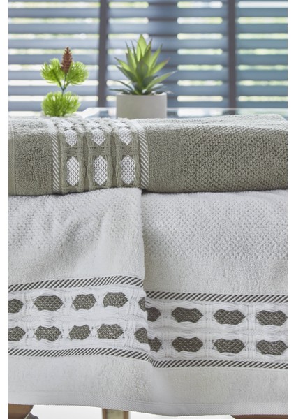 Pamuk Jakarlı 50X90cm ve 70X140cm 2'li Banyo Havlu Seti - Kod 9842