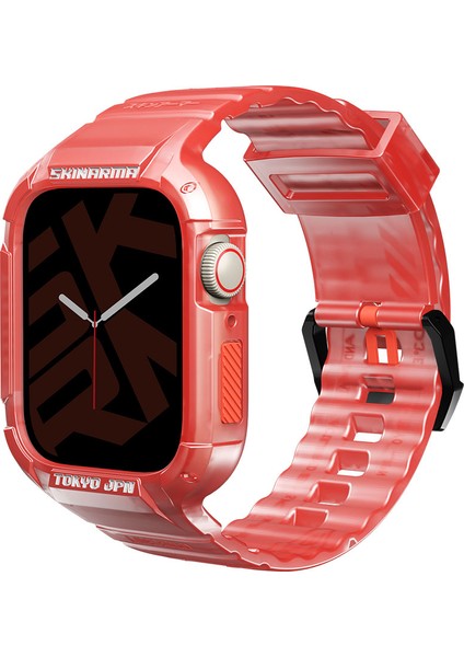 Watch 7 45MM Kordon Skinarma Saido Sert Pc Kasa Koruyuculu Silikon Strap Kayış Kırmızı