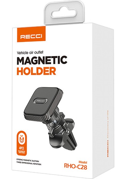 Araç Içi Magnetik Telefon Tutucu Recci RHO-C28 Havalandırma Tasarım Oynar Başlık Siyah