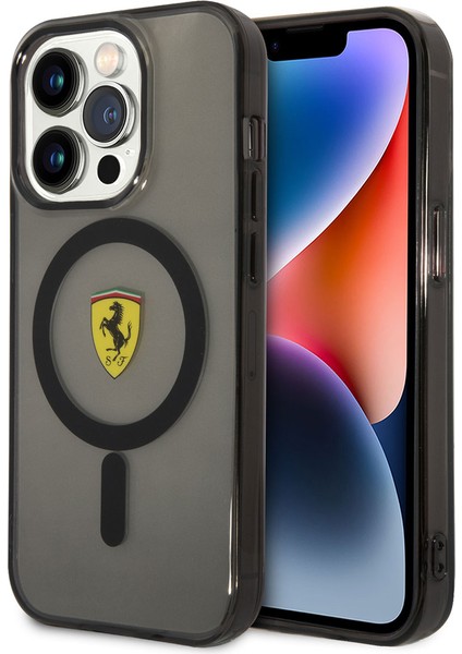 iPhone 14 Pro Uyumlu Kılıf Ferrari Magsafe Şarj Özellikli Yarı Transparan Dizayn Kapak
