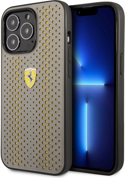 iPhone 14 Pro Uyumlu Kılıf Ferrari Deri Sarı Noktalı Dizayn Kapak
