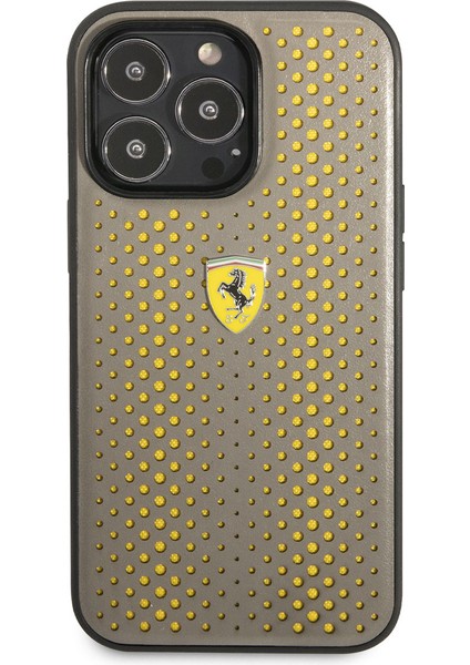 iPhone 14 Pro Uyumlu Kılıf Ferrari Deri Sarı Noktalı Dizayn Kapak