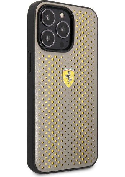 iPhone 14 Pro Uyumlu Kılıf Ferrari Deri Sarı Noktalı Dizayn Kapak