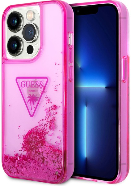 iPhone 14 Pro Uyumlu Kılıf Guess Transparan Sıvılı Simli Dizayn Kapak