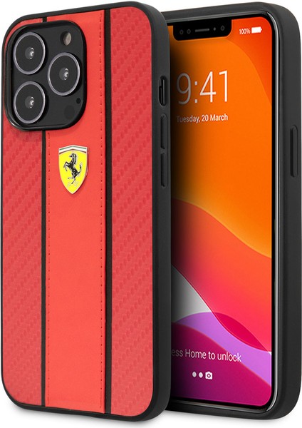 iPhone 14 Pro Uyumlu Kılıf Ferrari Pu Deri ve Karbon Dizayn Kapak