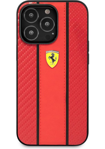 iPhone 14 Pro Uyumlu Kılıf Ferrari Pu Deri ve Karbon Dizayn Kapak