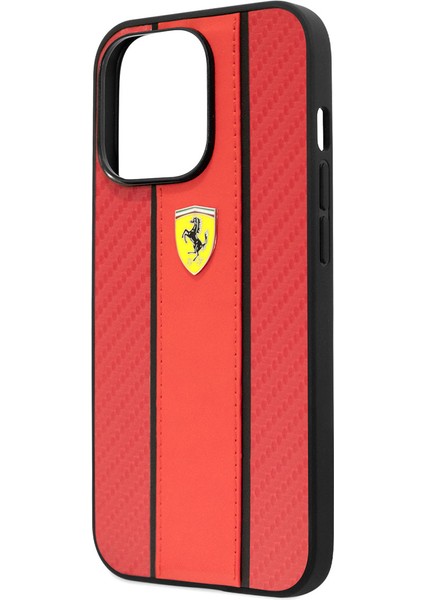 iPhone 14 Pro Uyumlu Kılıf Ferrari Pu Deri ve Karbon Dizayn Kapak