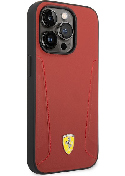 iPhone 14 Pro Uyumlu Kılıf Ferrari Magsafe Şarj Özellikli Deri Kenarları Damgalı Dizayn Kapak