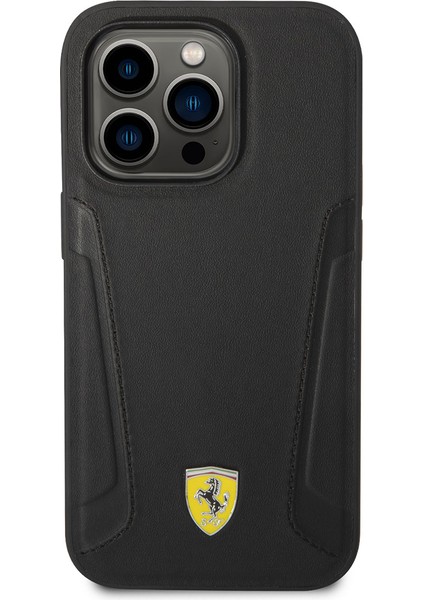 iPhone 14 Pro Uyumlu Kılıf Ferrari Magsafe Şarj Özellikli Deri Kenarları Damgalı Dizayn Kapak