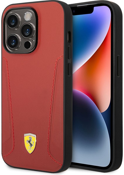 iPhone 14 Pro Max Uyumlu Kılıf Ferrari Magsafe Şarj Özellikli Deri Kenarları Damgalı Dizayn Kapak
