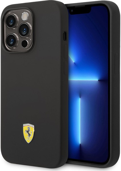 iPhone 14 Pro Uyumlu Kılıf Ferrari Magsafe Şarj Özellikli Silikon Metal Logo Dizayn Kapak