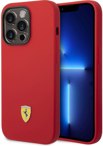 iPhone 14 Pro Uyumlu Kılıf Ferrari Magsafe Şarj Özellikli Silikon Metal Logo Dizayn Kapak