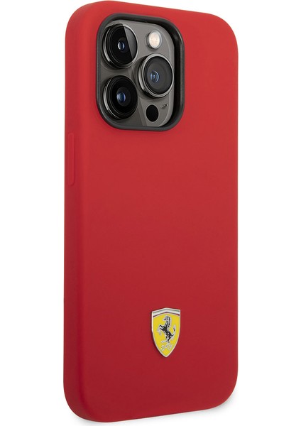 iPhone 14 Pro Uyumlu Kılıf Ferrari Magsafe Şarj Özellikli Silikon Metal Logo Dizayn Kapak
