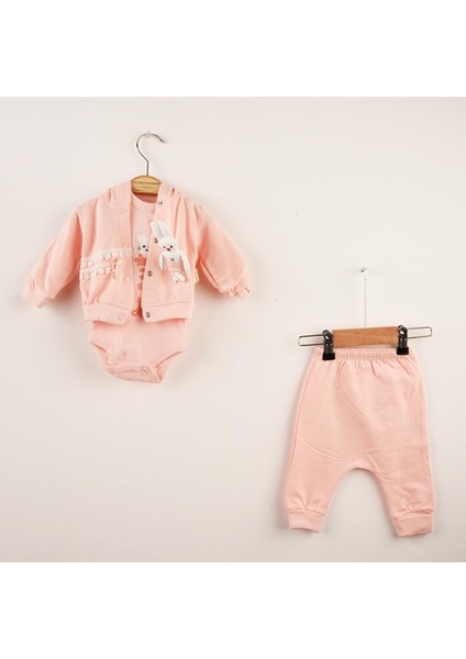 Bebek Tavşan Figürlü Çıtçıtlı Badi Hırkalı Üçlü Takım