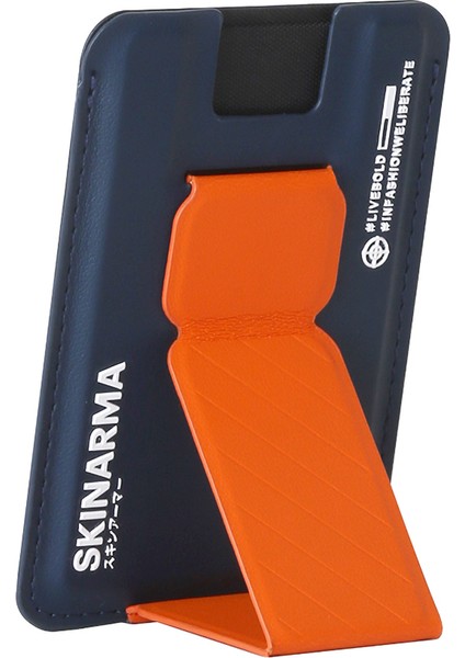 Magsafe Şarj Özellikli Kavrama Standlı Kartlık Skinarma Kado Lacivert-Turuncu modelleri