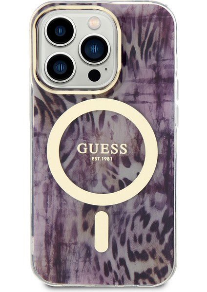 iPhone 14 Pro Uyumlu Kılıf Guess Magsafe Şarj Özellikli Leopar Desenli Kapak