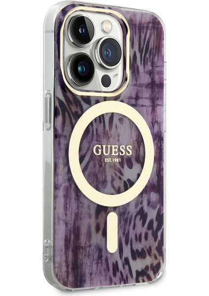iPhone 14 Pro Uyumlu Kılıf Guess Magsafe Şarj Özellikli Leopar Desenli Kapak