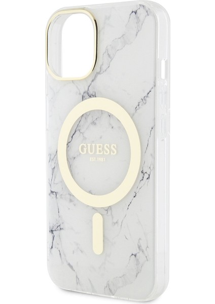iPhone 14 Plus Uyumlu Kılıf Guess Magsafe Şarj Özellikli Mermer Desenli Kapak